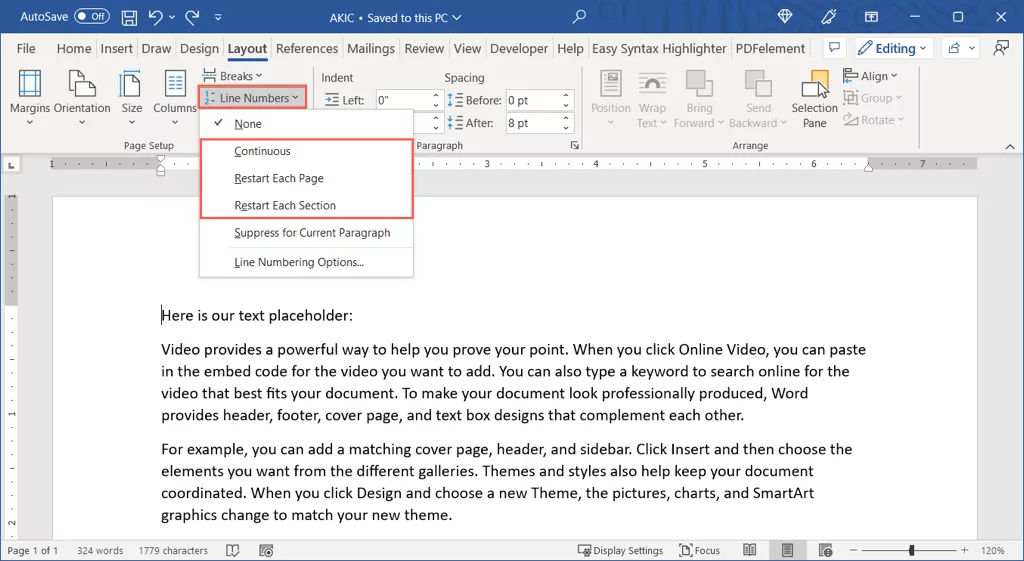cách thêm số dòng trong Microsoft Word-1-nén-2 - Help Desk Geek Cách thêm số dòng trong Microsoft Word hình 1