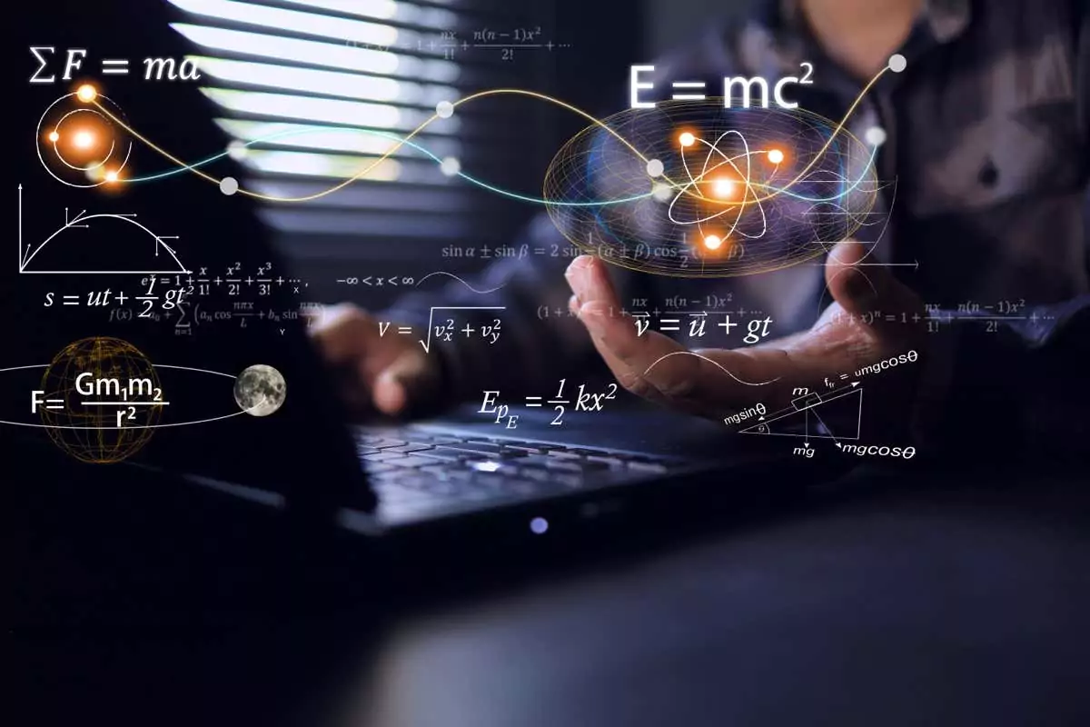 học sinh cầm các phương trình vật lý và toán học nổi trên màn hình máy tính xách tay, thể hiện cách dạy học hoặc lý thuyết khoa học của Albert Einstein và Sir Isaac Newton. - Bàn trợ giúp Geek Cách tính lỗi bình phương trung bình (MSE) trong Microsoft Excel hình 1
