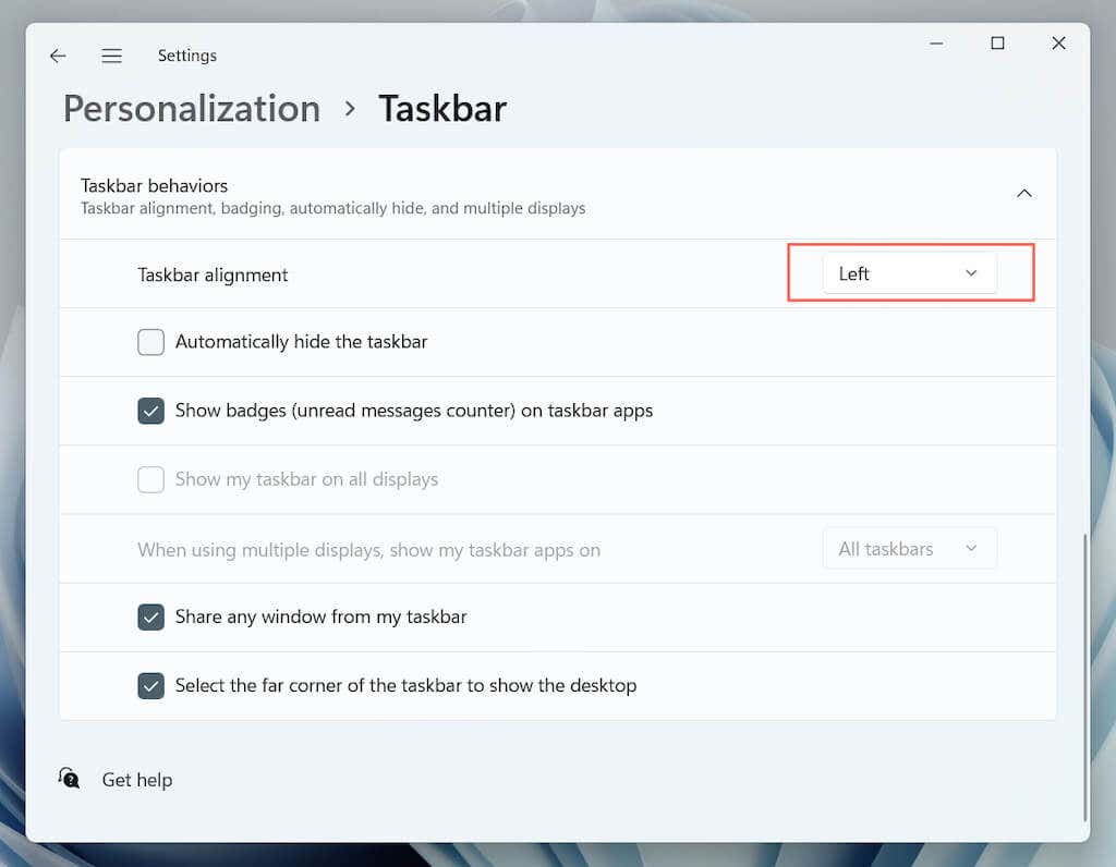 01-Căn chỉnh thanh tác vụ - Help Desk Geek Cách tùy chỉnh Start Menu Windows 11 ảnh 2