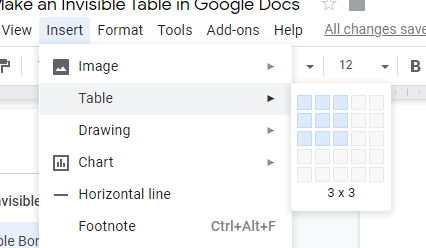 google-docs-insert-table - Bộ phận trợ giúp Geek Cách xóa viền bảng trong Google Docs ảnh 2