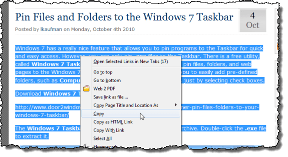 Dán văn bản vào Word không cần định dạng 1 Sao chép văn bản từ một trang web