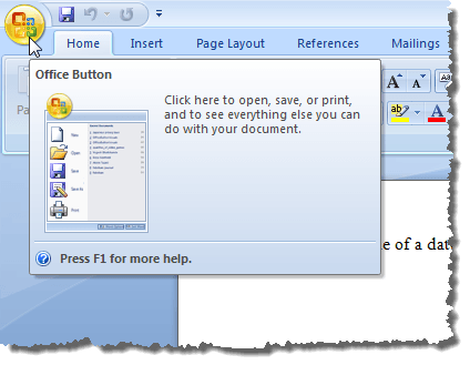 Bấm vào nút Office trong Word 2007 Bấm vào nút Office trong Word 2007