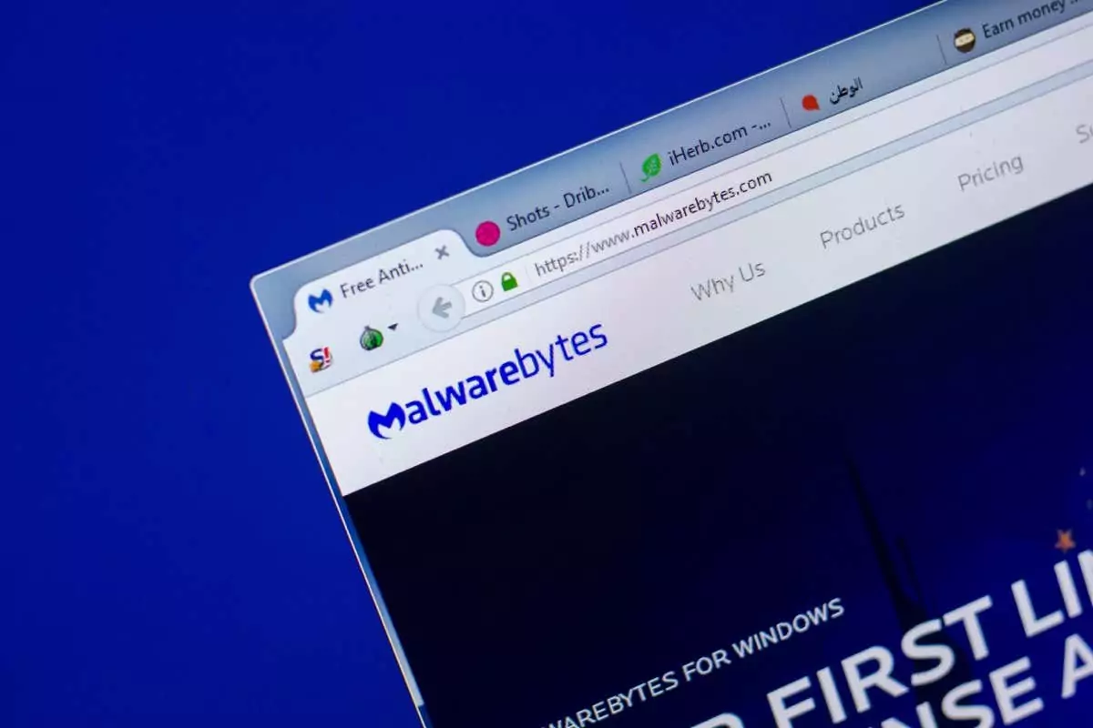 Ryazan, Nga - 20/05/2018: Trang chủ website Malwarebytes trên màn hình PC, url - Malwarebytes.com. - Bàn trợ giúp Geek Mbam.exe trong Windows là gì và bạn có nên loại bỏ nó không? hình ảnh 1