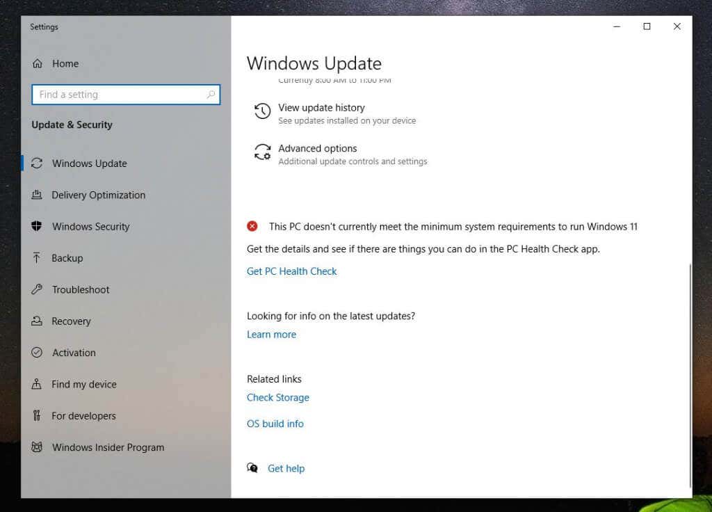 1-windows-update-error - Bộ phận trợ giúp Geek Sửa lỗi Windows 11 báo “Bộ xử lý của bạn không được hỗ trợ” hình 2