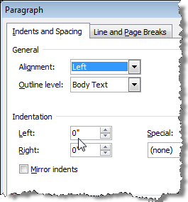 Thay đổi đơn vị đo lường trong Microsoft Word 1 Inch trên hộp thoại Thụt lề trong Đoạn văn trong Word 2007