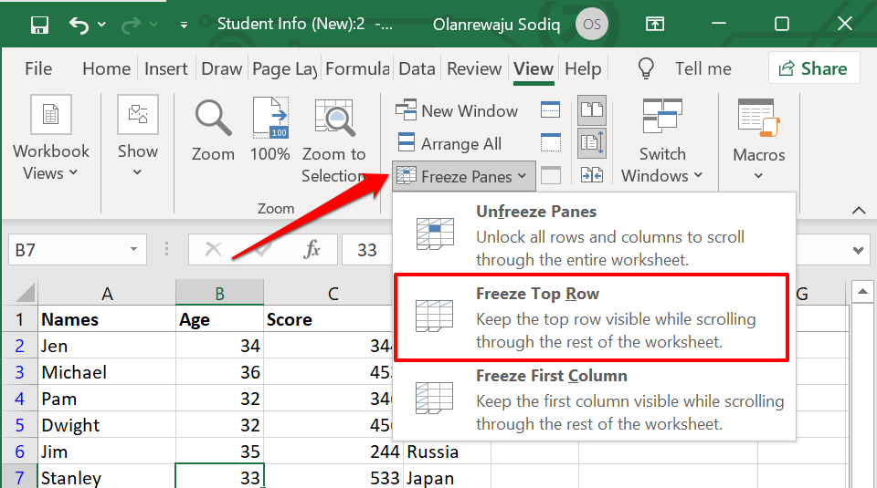 - Bàn trợ giúp Geek Cố định hàng trên cùng trong Excel
