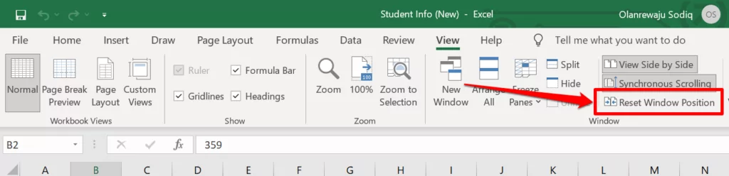 - Bàn trợ giúp Geek Đặt lại vị trí cửa sổ trong Excel