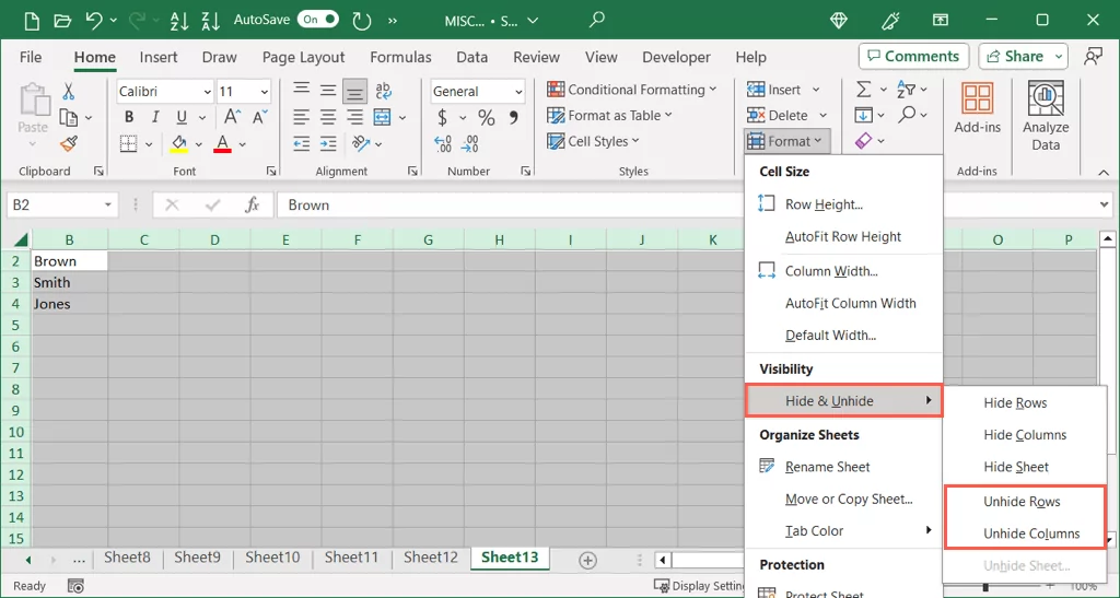 cách bỏ ẩn cột đầu tiên hoặc hàng trong excel-worksheets-3-nén - Help Desk Geek Bỏ ẩn hàng và bỏ ẩn cột trong menu Định dạng