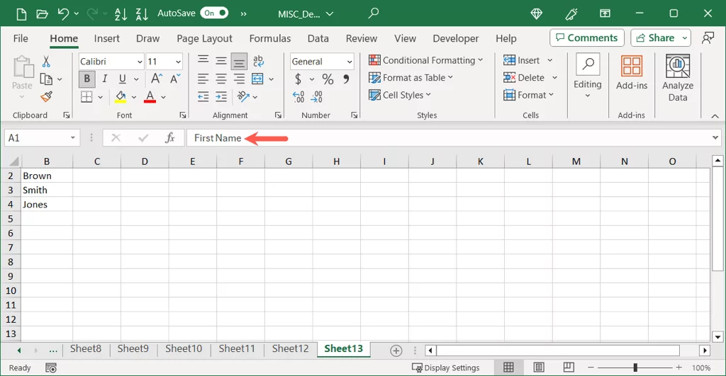 cách bỏ ẩn cột đầu tiên hoặc hàng trong excel-worksheets-5-nén - Help Desk Geek Ô Tên hiển thị A1 trong Excel