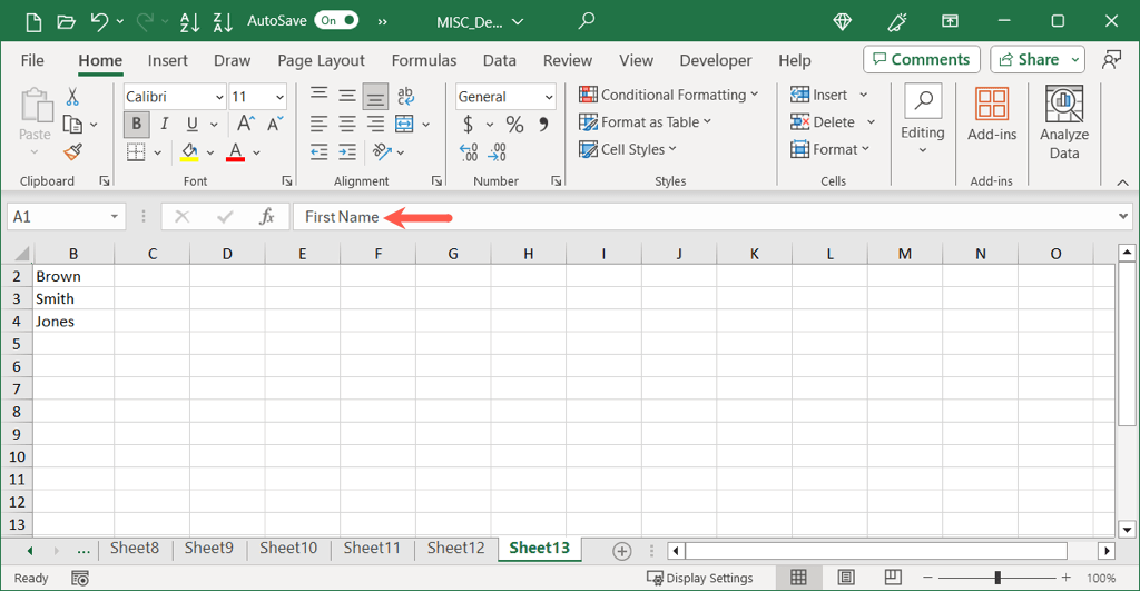 cách bỏ ẩn cột đầu tiên hoặc hàng trong excel-worksheets-7-nén - Help Desk Geek Nội dung của ô A1 trong Thanh Công thức