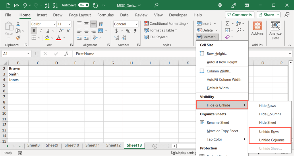 cách bỏ ẩn cột đầu tiên hoặc hàng trong excel-worksheets-9-nén - Help Desk Geek Bỏ ẩn hàng và bỏ ẩn cột trong menu Định dạng