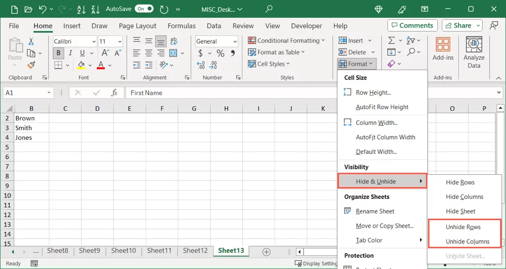 cách bỏ ẩn cột đầu tiên hoặc hàng trong excel-worksheets-9-nén - Help Desk Geek Bỏ ẩn hàng và bỏ ẩn cột trong menu Định dạng