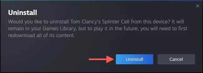 cách kiểm tra-steam-games-storage-usage-in-windows-11-14-nén - Help Desk Geek Tùy chọn gỡ cài đặt được đánh dấu trong cửa sổ bật lên xác nhận.