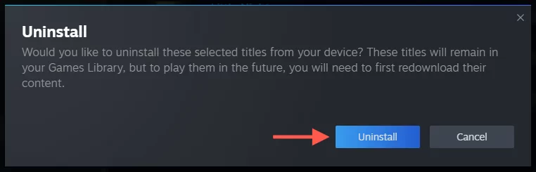 cách kiểm tra-steam-games-storage-usage-in-windows-11-16-nén - Help Desk Geek Tùy chọn gỡ cài đặt được đánh dấu trong cửa sổ bật lên xác nhận.