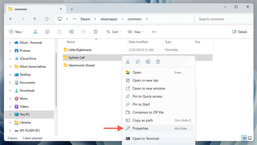 cách kiểm tra-steam-games-storage-usage-in-windows-11-10-nén - Help Desk Geek Lựa chọn đặc quyền cho trò chơi Steam được nêu bật trong File Explorer.