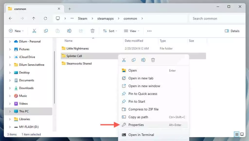 cách kiểm tra-steam-games-storage-usage-in-windows-11-10-nén - Help Desk Geek Lựa chọn đặc quyền cho trò chơi Steam được nêu bật trong File Explorer.