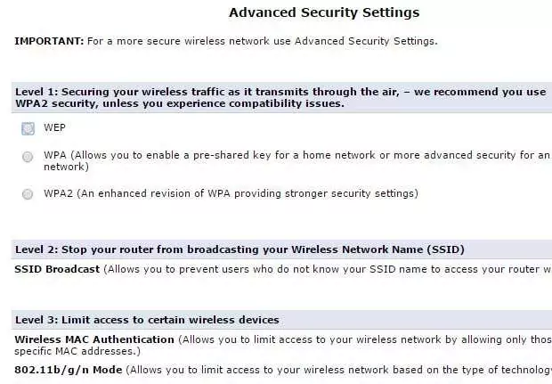 cài đặt bảo mật không dây