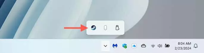 cách kiểm tra-steam-games-storage-usage-in-windows-11-2-nén - Help Desk Geek Biểu tượng Steam trên khay hệ thống Windows.