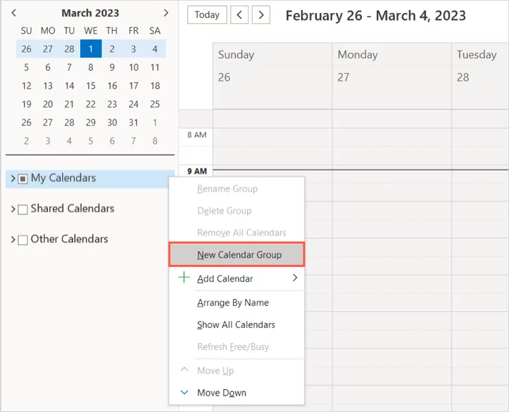 - Bàn trợ giúp Geek Tạo Nhóm Lịch trong hình ảnh Outlook