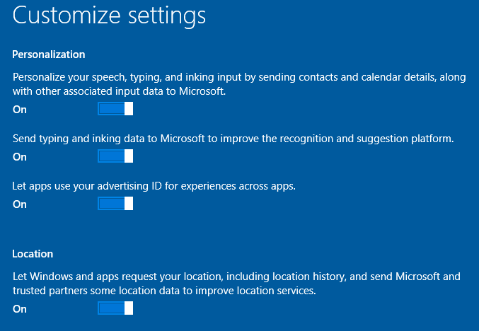 windows 10 tùy chỉnh cài đặt