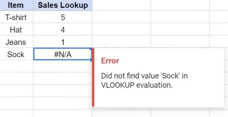 Cách khắc phục lỗi phân tích công thức của Google Sheets 2 #N/A Hình ảnh lỗi