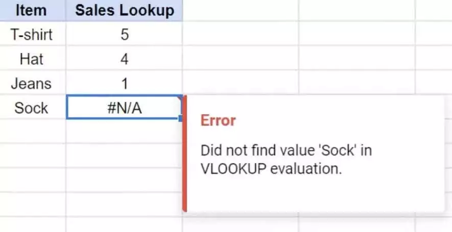Cách khắc phục lỗi phân tích công thức của Google Sheets 12 #N/A Hình ảnh lỗi