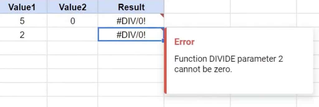 Cách khắc phục lỗi phân tích công thức của Google Sheets 4 #DIV/0! Hình ảnh lỗi