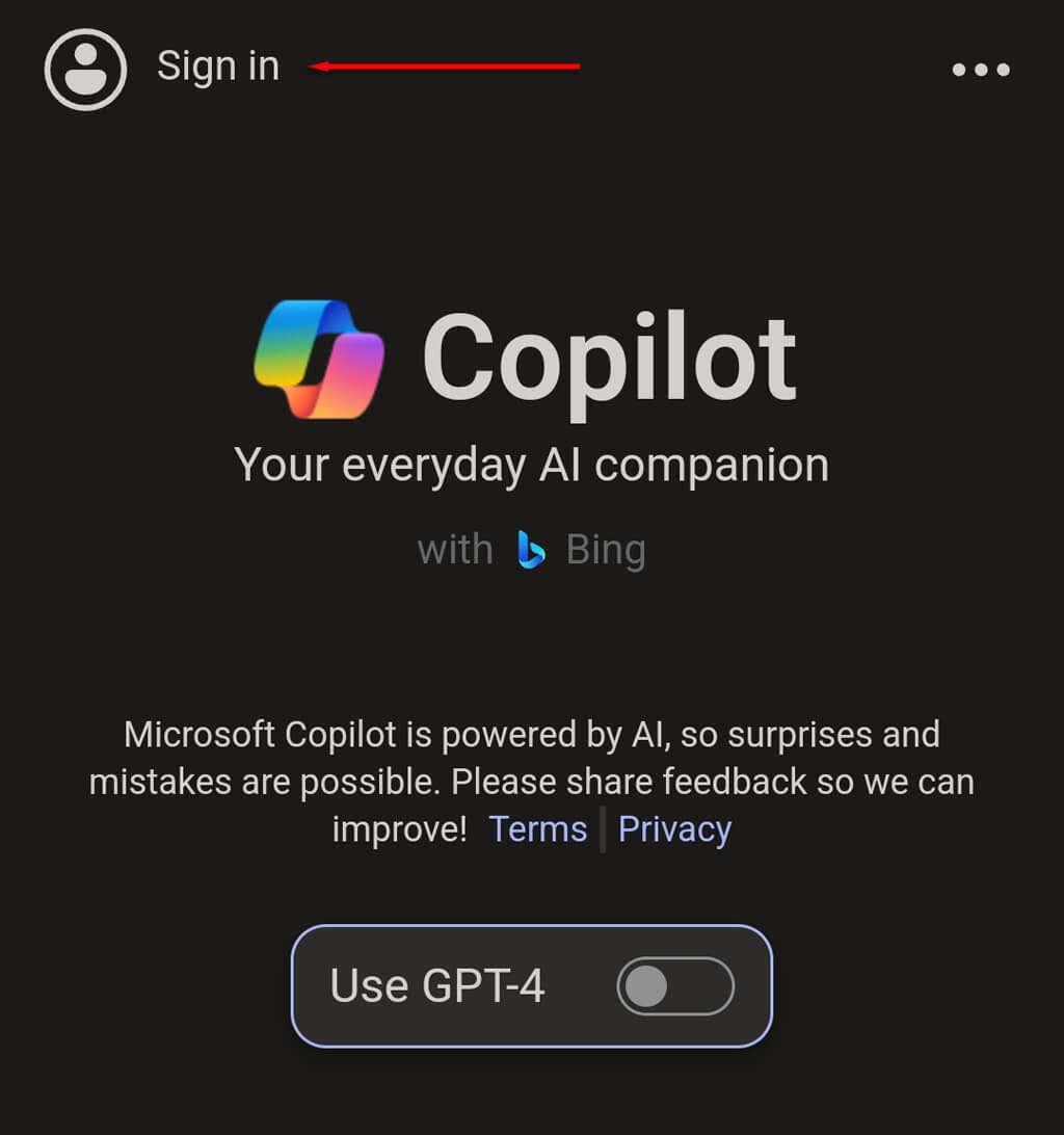 Cách sử dụng Microsoft Copilot trên Android và iPhone 8 Đăng nhập vào tài khoản Microsoft của bạn