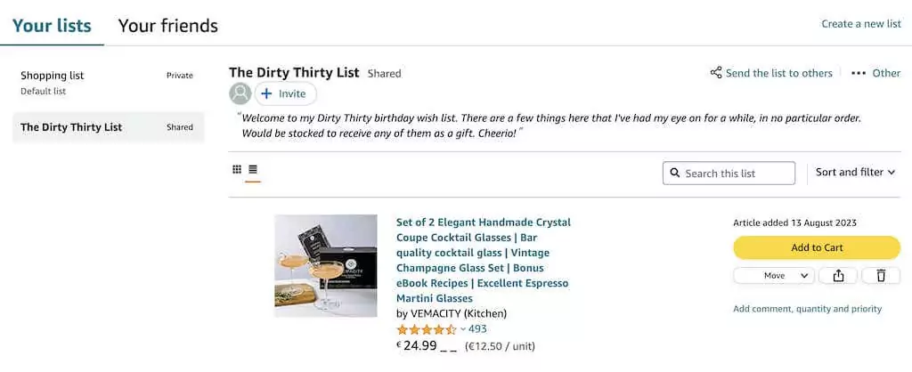 Cách chia sẻ giỏ hàng Amazon của bạn 4 Ảnh chụp màn hình ví dụ về danh sách mong muốn của Amazon