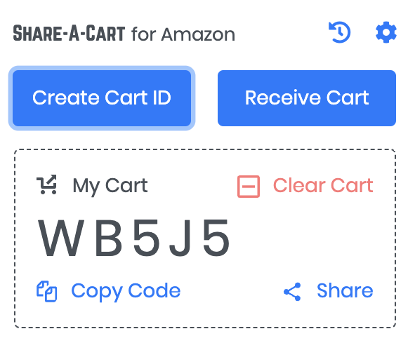 Cách chia sẻ giỏ hàng Amazon của bạn 9 Ảnh chụp màn hình của Share-A-Cart Extension menu có giỏ hàng chung được tạo