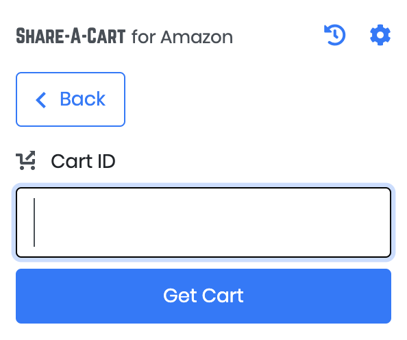 Cách chia sẻ giỏ hàng Amazon của bạn 14 Ảnh chụp màn hình của Share-A-Cart Extension menu nhận giỏ hàng