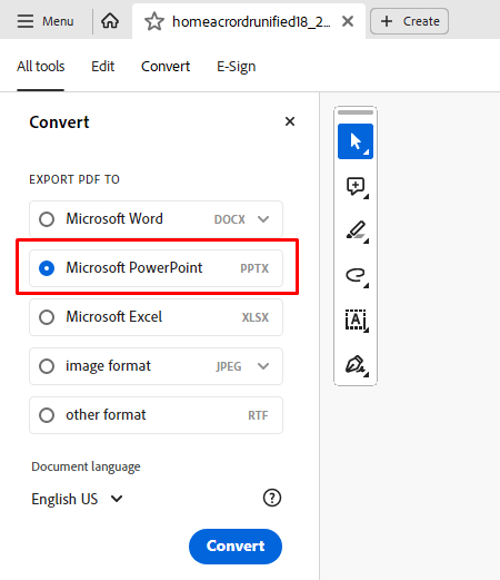 Cách chuyển đổi PDF sang bản trình bày Google Slides 4 Chuyển đổi PDF sang PowerPoint bằng Adobe Acrobat image 2