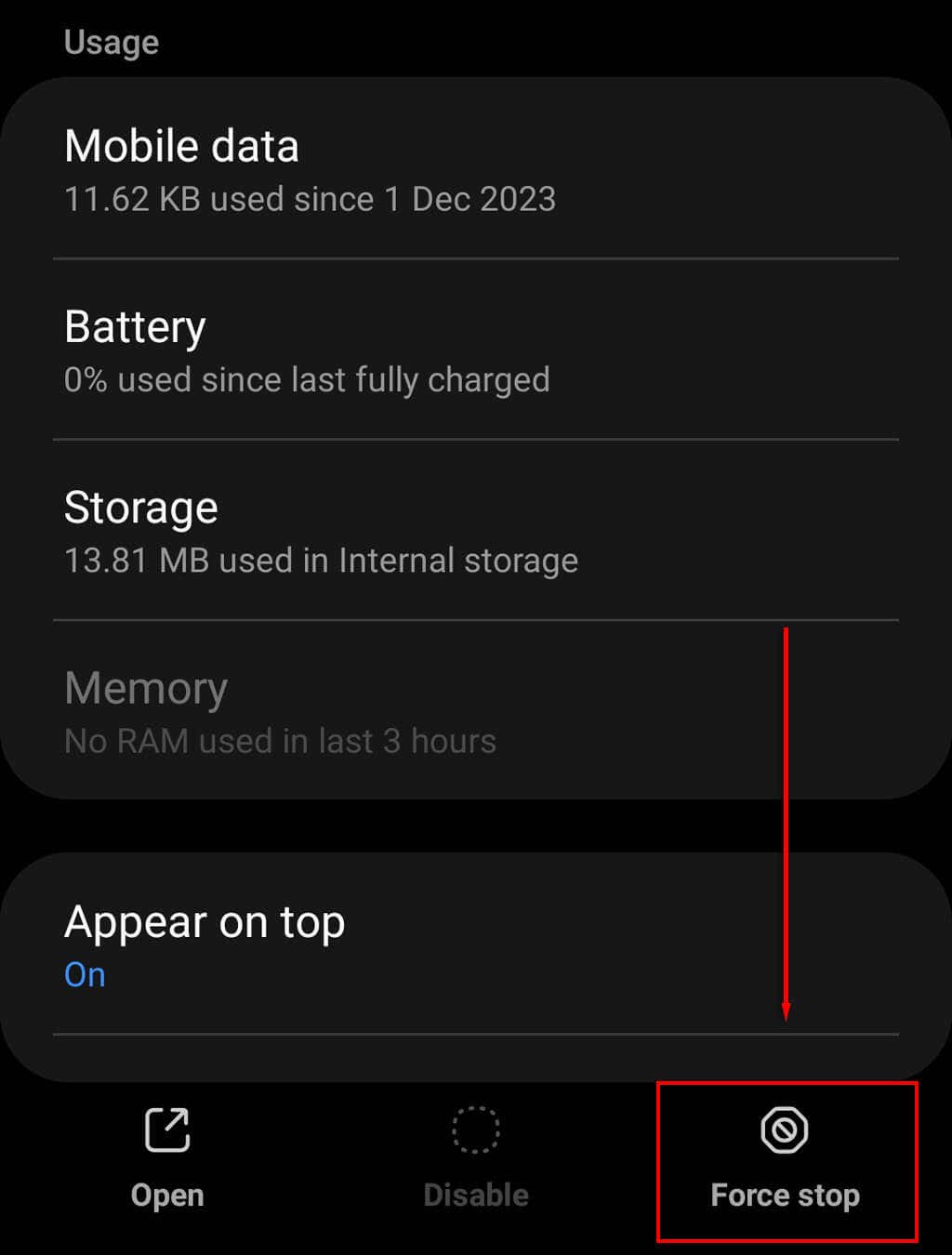 Camera lùi của Android không hoạt động? 10 cách khắc phục 9 Buộc đóng ứng dụng máy ảnh (hoặc ứng dụng khác) image 2