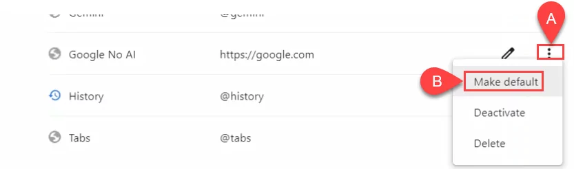 Làm thế nào để xoay Off Tìm kiếm AI của Google: Quay lại kết quả tìm kiếm cổ điển 11 Ảnh chụp màn hình về việc tạo tìm kiếm tùy chỉnh làm mặc định trong Google Chrome