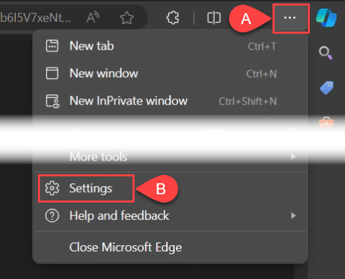 Ảnh chụp màn hình mở Settings menu trong Microsoft Edge