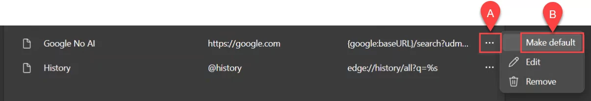 Làm thế nào để xoay Off Tìm kiếm AI của Google: Quay lại kết quả tìm kiếm cổ điển 27 Ảnh chụp màn hình về việc đặt công cụ tìm kiếm làm lựa chọn mặc định trong Microsoft Edge