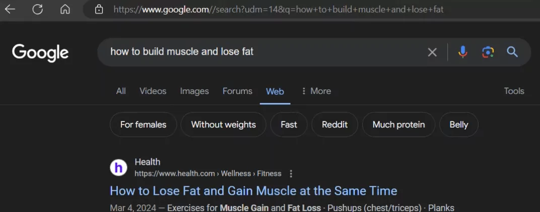 Làm thế nào để xoay Off Tìm kiếm AI của Google: Quay lại kết quả tìm kiếm cổ điển 29 Ảnh chụp màn hình tìm kiếm trong Microsoft Edge với công cụ tùy chỉnh mới và không hiển thị tổng quan về AI