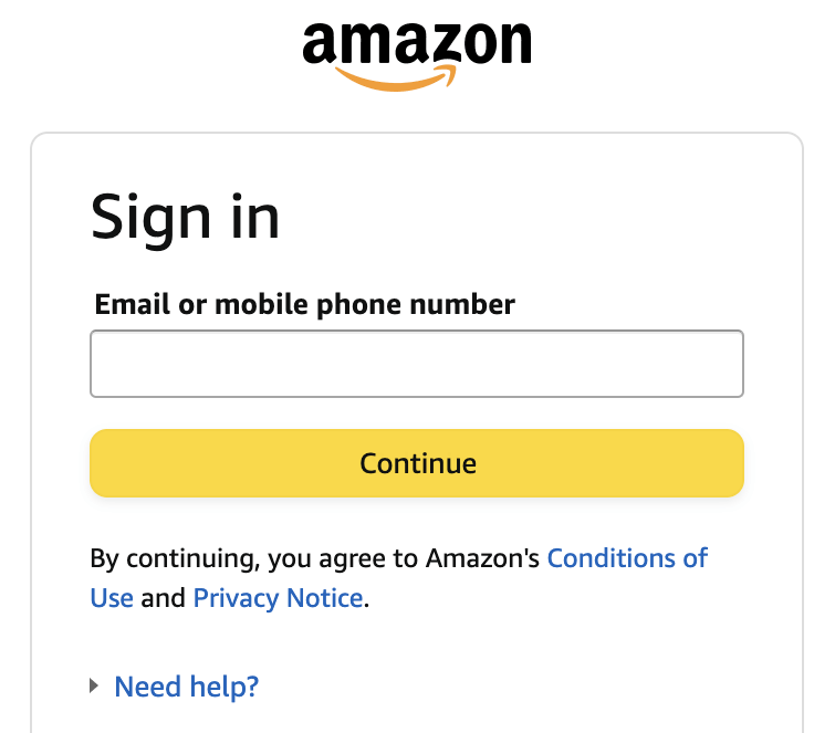 Cách chia sẻ giỏ hàng Amazon của bạn 2 Ảnh chụp màn hình từ trang Đăng nhập Amazon