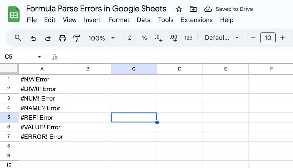 Cách khắc phục lỗi phân tích công thức của Google Sheets 1 Cách khắc phục lỗi phân tích công thức trong hình ảnh Google Sheets