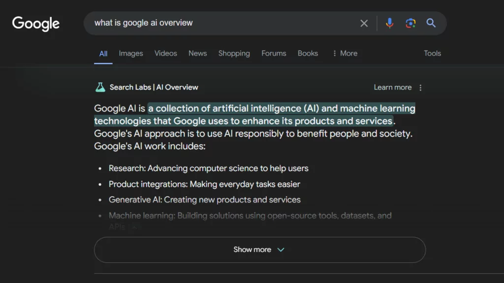 Turn-off-google-ai-search-feature - Mẹo kỹ thuật trực tuyến Xoay Off Hình ảnh nổi bật của Google AI Search hiển thị ví dụ về tổng quan về AI trong tìm kiếm - Turn-off-google-ai-search-feature