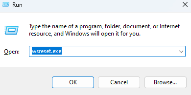 Cách thiết lập lại OneDrive trong Windows 2 Hộp thoại chạy với wsreset.exe đã nhập