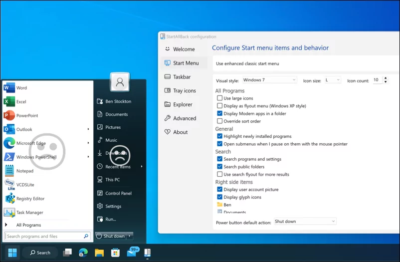 Các lựa chọn thay thế tốt nhất cho Menu Bắt đầu của Windows 11 4 StartAllBack chạy trên Windows 11, hiển thị menu Bắt đầu được cập nhật và menu cài đặt StartAllBack