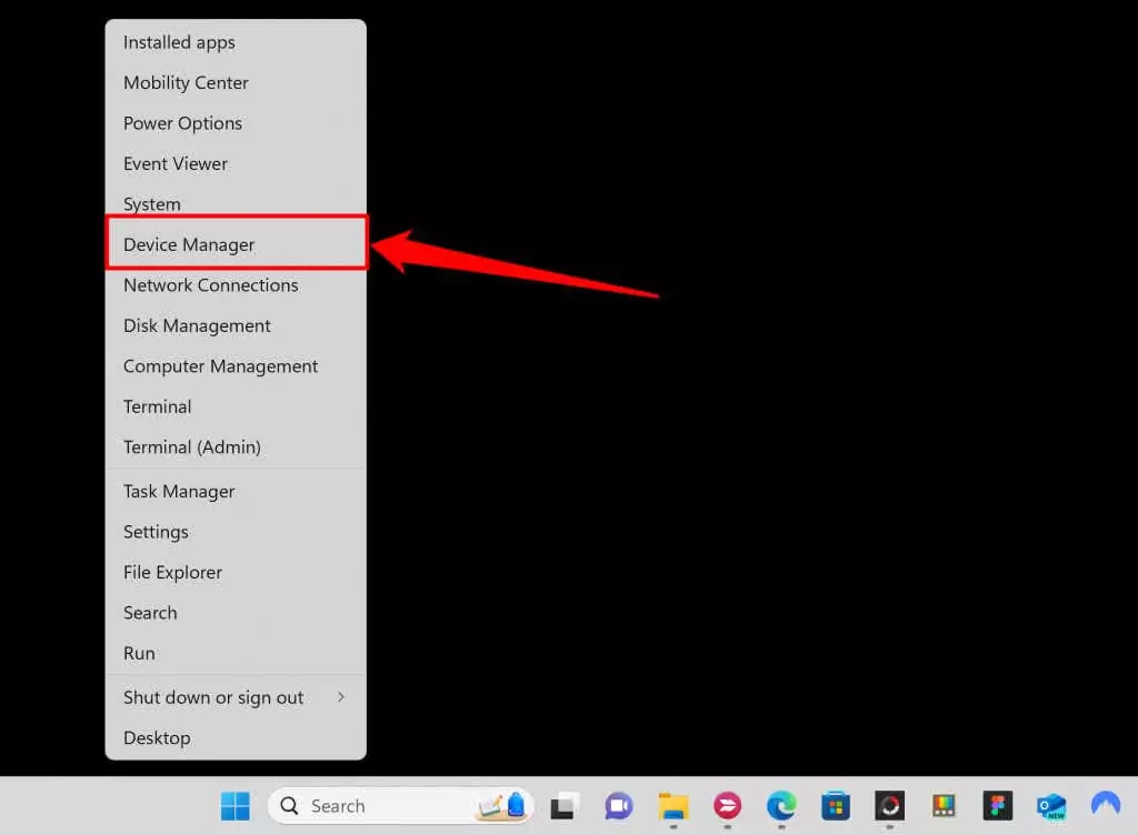 Cách khắc phục lỗi “Remove Failed” Bluetooth trong Windows 11 46 "Device Manager" trong menu Liên kết Nhanh của Windows