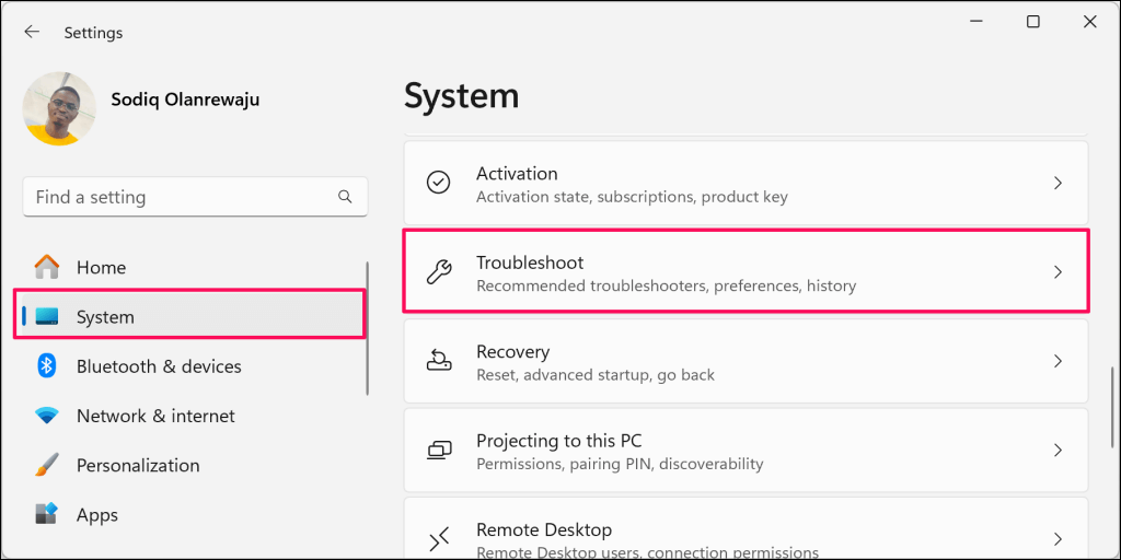 Cách khắc phục lỗi “Remove Failed” Bluetooth trong Windows 11 16 "Khắc phục sự cố" tùy chọn trong menu cài đặt Hệ thống Windows