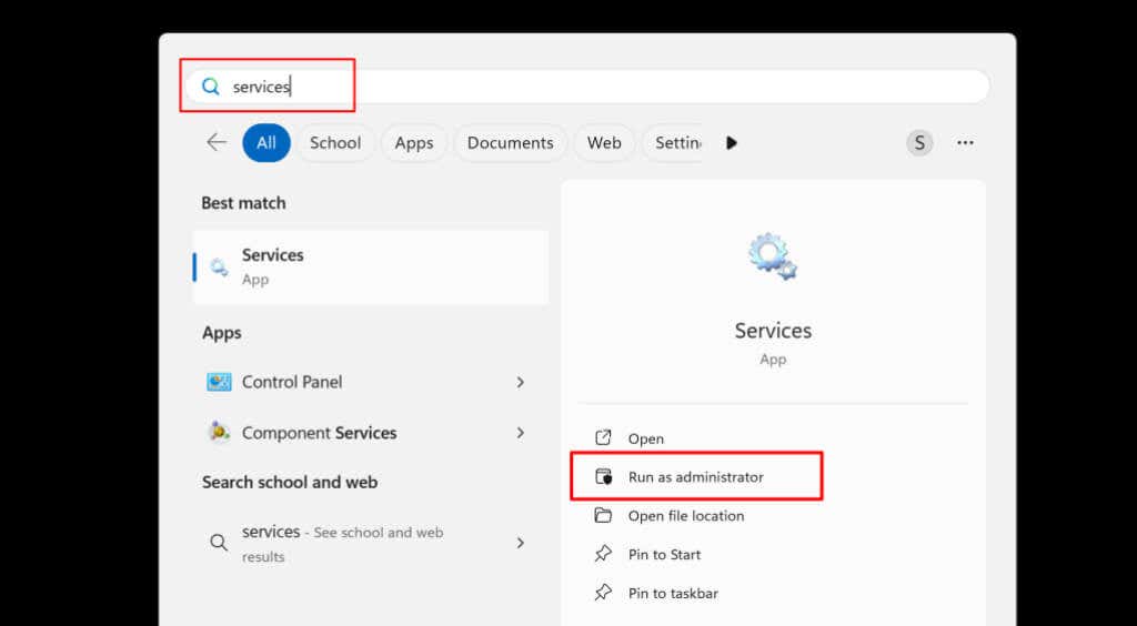 Cách khắc phục lỗi “Remove Failed” Bluetooth trong Windows 11 20 Ứng dụng dịch vụ trong menu Tìm kiếm của Windows