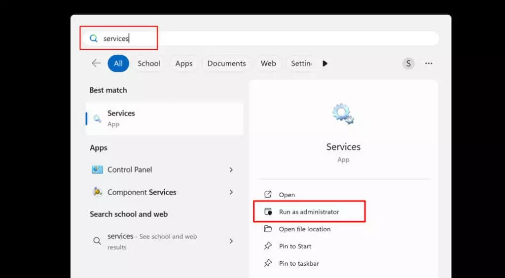 Cách khắc phục lỗi “Remove Failed” Bluetooth trong Windows 11 56 Ứng dụng dịch vụ trong menu Tìm kiếm của Windows
