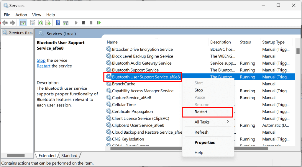 Cách khắc phục lỗi “Remove Failed” Bluetooth trong Windows 11 63 Các bước để khởi động lại Dịch vụ hỗ trợ người dùng Bluetooth