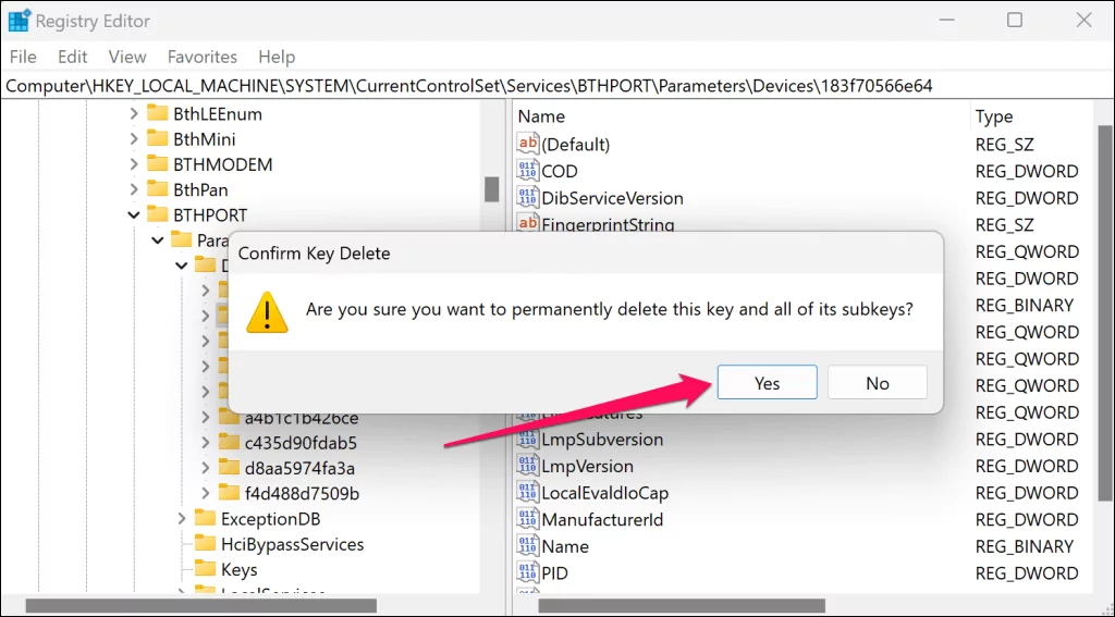 Cách khắc phục lỗi “Remove Failed” Bluetooth trong Windows 11 72 Các bước xóa cấu hình Bluetooth trong Windows Sổ đăng ký